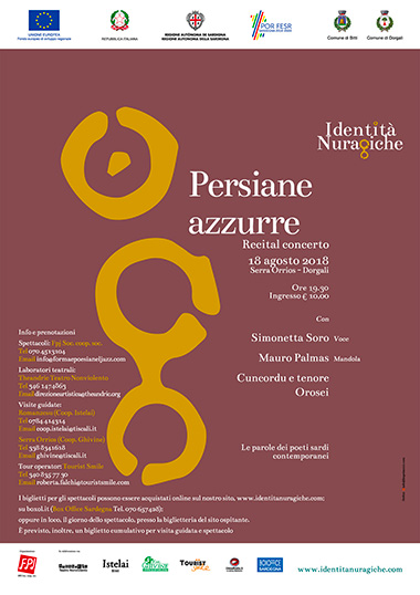 Persiane Azzurre, Recital-Concerto con Simonetta Soro, Mauro Palmas, Concurdu e Tenore di Orosei, il 18 agosto alle 19.30